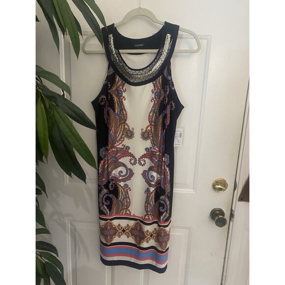 Roz & Ali Dresses & Skirts - Boho Roz & Ali Women 14 Multicolor Paisley Round Neck With Decorative Collar NWT